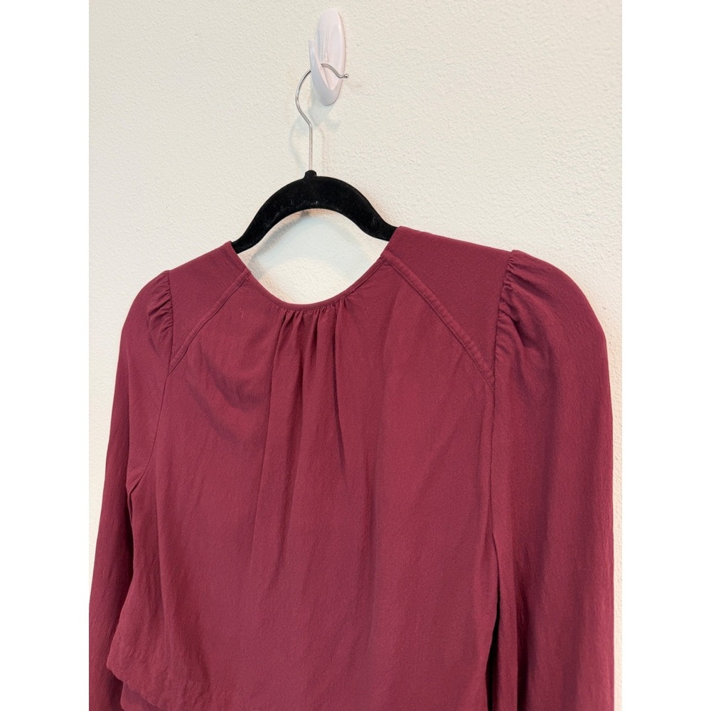 Free People Cropped V-Neck Top XS Burgundy Wine Red Romantic Boho Bell Sleeve - Picture 6 of 8